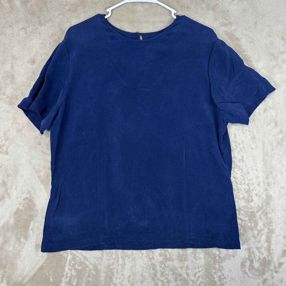 Josephine Chaus Blouse Womens 16 Blue Silk Short Sleeve Basic Top Pullover